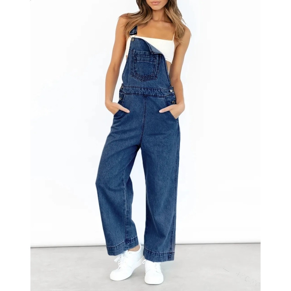 Women XL retro chic western wide leg denim jumpsuit overall grunge gorpcore